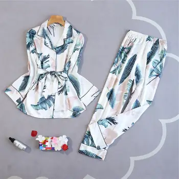 

Women 2019 New Spring Fall Stitch Pijamas Set Silk Sleepwear Pajamas for women Pijama Sexy Pyjama