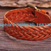 G122 оранжевый Прохладный классический плетеный кожаный браслет манжета людей