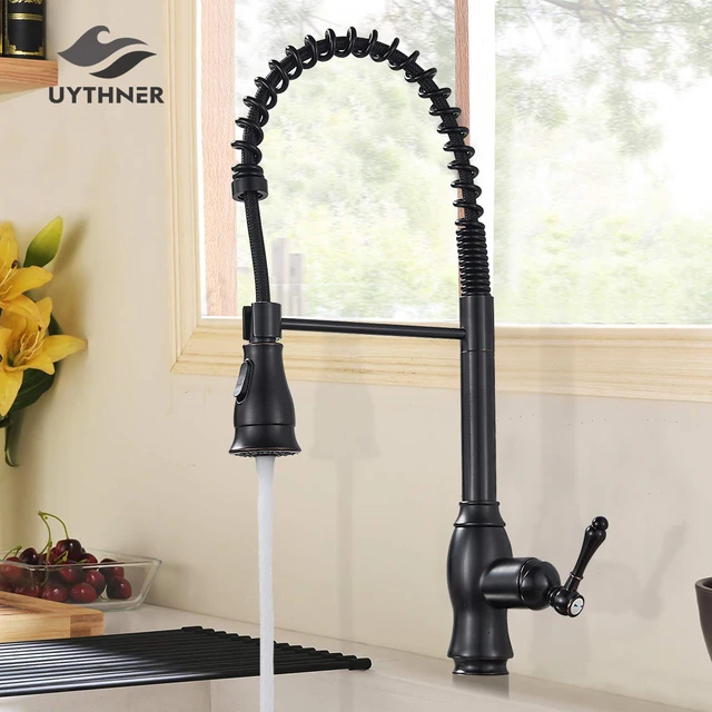 Best Offers Black/Brushed Kitchen Faucet Deck Mounted Hot Cold Water Mixer Faucet for Spring Kitchen Pull Down Mixer Crane 2 Function Spout
