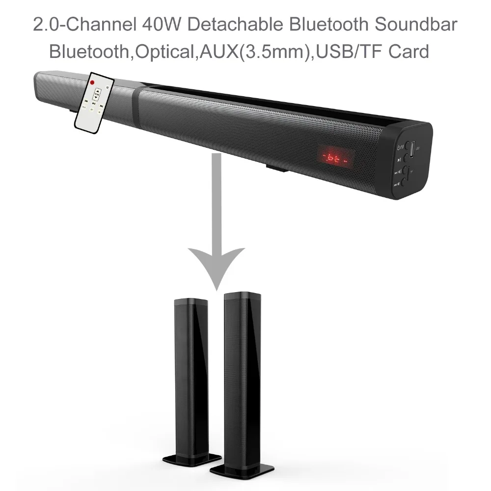 Samtronic Detachable Soundbar speaker, 2.0ch sound bar for tv home