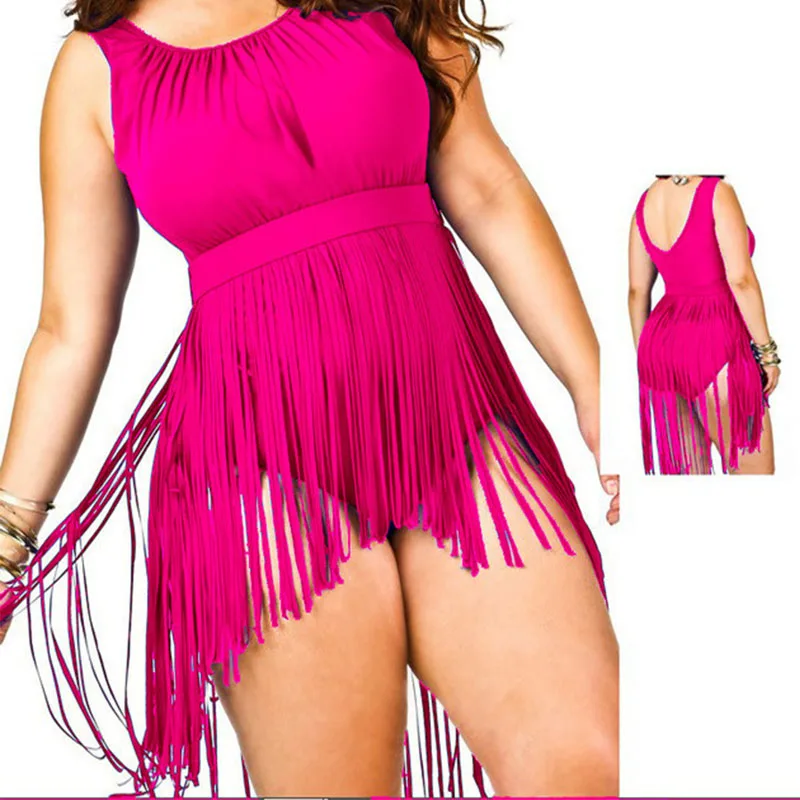 

XXXL Large Plus Size Sexy Tassels Biquini Set Women Swimsuit Female Beach Wear High Waist One-pieces Swimwear Monokini