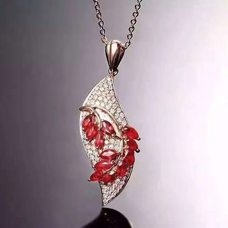 natural ruby pendants s925 sterling silver natural red gem leaves