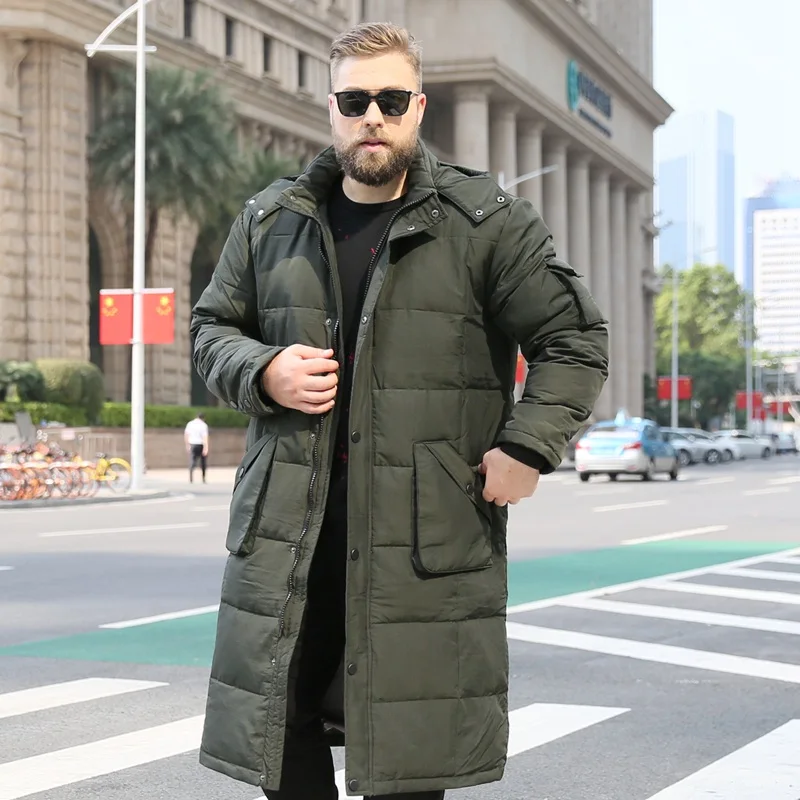Большой размер, брендовая мужская зимняя куртка большого размера, мужской толстый теплый длинный пуховик выше колена, мужская куртка на утином пуху, большой размер