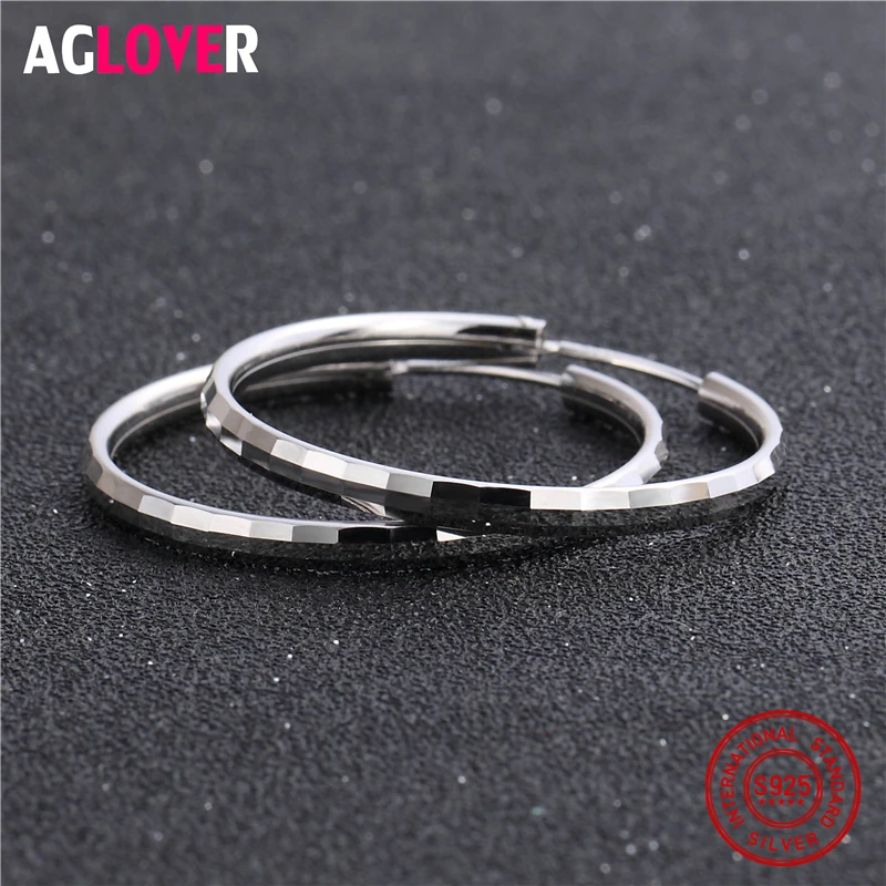 

Round Hoop Earrings Genuine 925 Sterling Silver 32mm for Women Trendy Circle Earrings Jewelry Girls Festive Best Gift