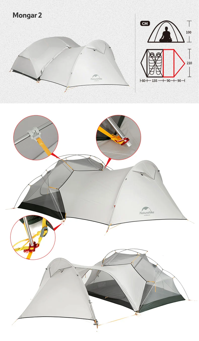 Tendas com Mat Temporada de Turismo Acampamento ao ar Naturehike 20d 2 Pessoa Tenda Ultraleve Livre Tenda à Prova d' Água Nylon Fabic 3 Caminhadas Livre 13 Esporte e Lazer