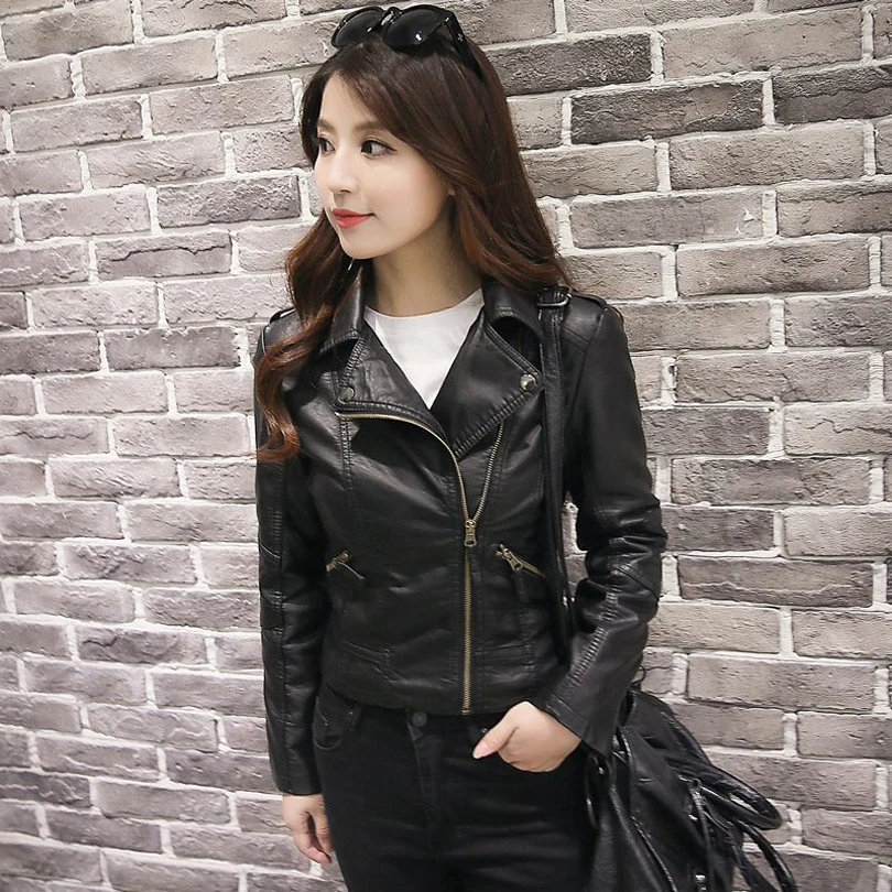 Pink Leather Jacket Women 2017 Spring Jackets Women Faux Biker Moto Leather Coats Ledermantel Belt Perfecto Femme Cuir