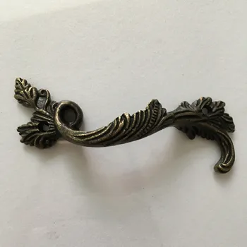 Leaves Striped Carved Handle Kitchen Handle Cabinet Drawer Handle Door Knobs Handle Bronze Tone1PC