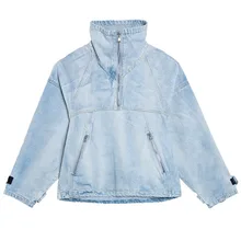 Джинсовая куртка женская весна осень Женская ковбойская куртка Свободная Длинная женская джинсовая куртка с высоким воротником Хеджирование джинсовая куртка женская