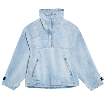 

Denim jacket female 2019 spring autumn women cowboy coat loose long women denim jacket high collar hedging denim jacket female