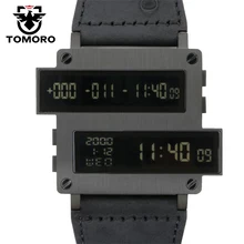 TOMORO ONE LIFE Series Top Man Target Countdown Digital Hours LED Clock Black 316T Steel Calfskin Leather Limited Watch Original