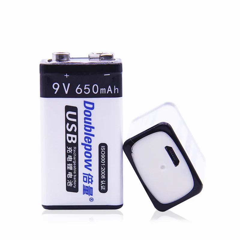 En Ligne 2 pcs Lot Doublepow DP 9VUSB650mAh Li ion rechargeable batteries juste pour Android USD port facturés, vente en gros et OEM est acceptable