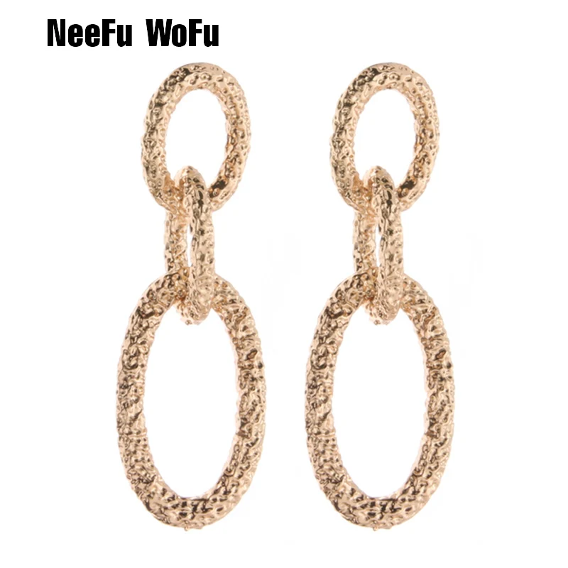 

NeeFu WoFu silver Earring Oorbellen gold Earrings Retro Metal Alloy Fashion Abstract Hollow Out Dangle Earrings New earring 2019