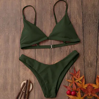 

2019 Mid Waist New Summer Women Two Pieces Set Green High Quality Padded Push Up Swimwear Brazilian traje de baño 2019