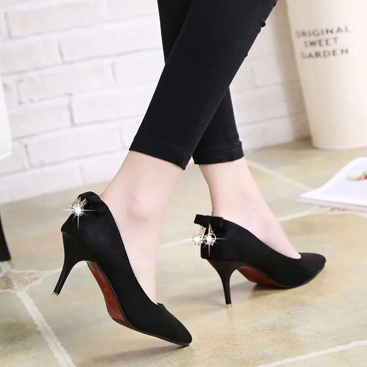 

2019 Spring Summer Ladies Pumps Female Shoes High Heels Pointed Toe Slip on Pumps for Womens Buty Damskie Red Bottom Thin Heels