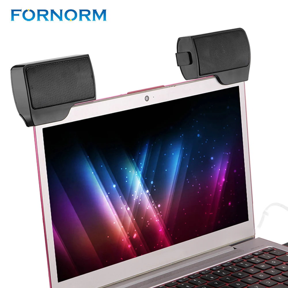 FORNORM Portable Speaker Mini Clip On USB Powered Bass Stereo 3.55mm Jack Multimedia Soundbar