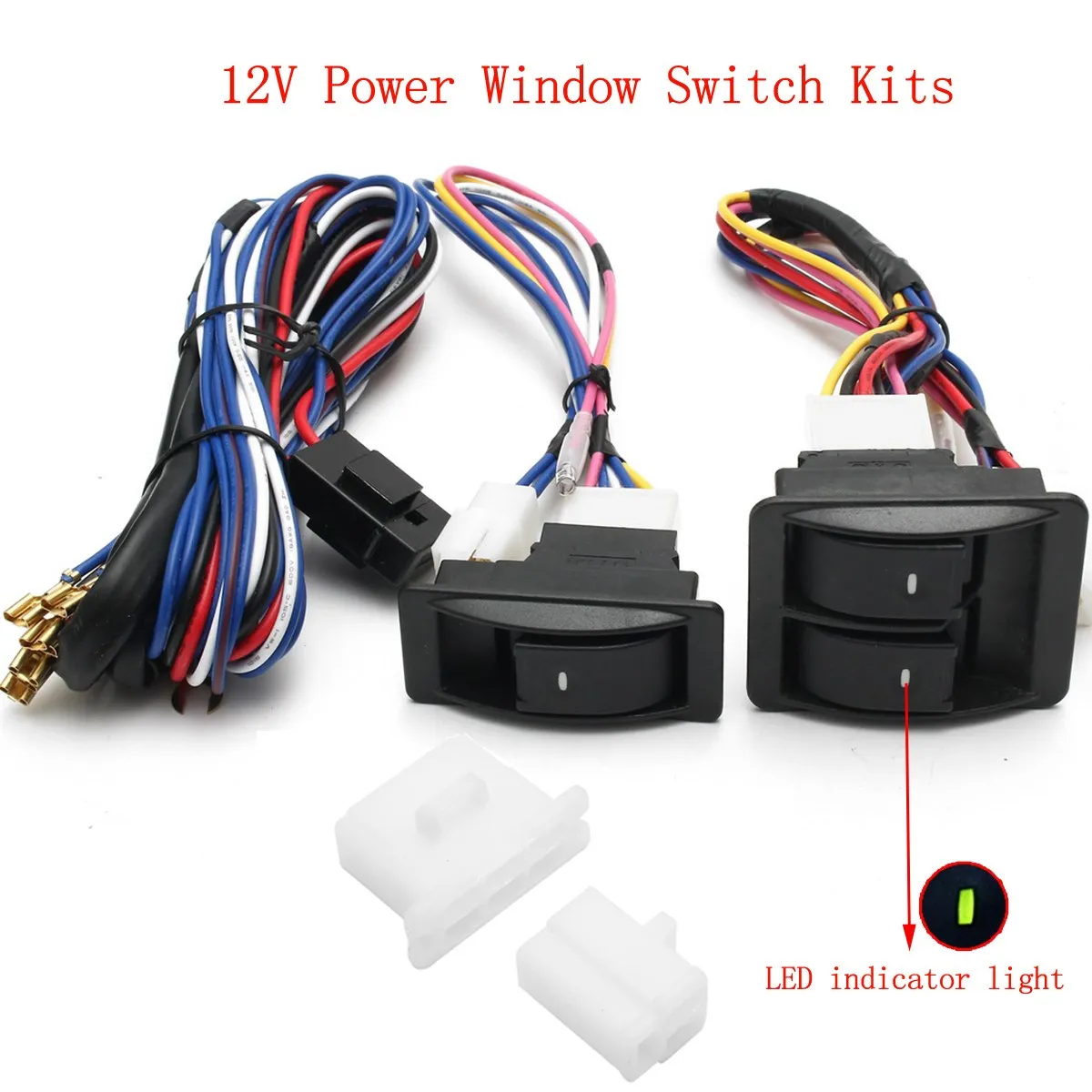 

6Pcs 12V Universal Power Window Switch Kits With Installation Wiring Harness