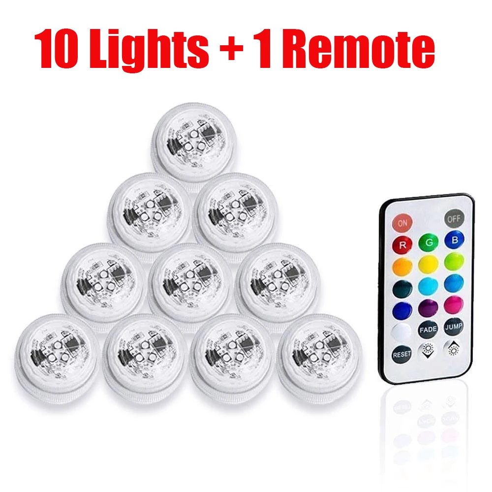 

10 units LED RGB Waterproof Submersible Aquarium Fish Tank Bar Vase Light Tealight Candle Light For Wedding Birthday Anniversary