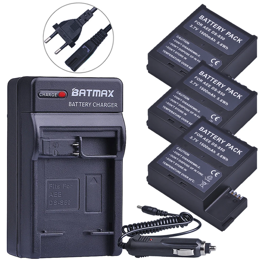 

1500mAh DS-S50 DSS50 S50 3pcs Camera Battery+Digital EU Charger for AEE DS-S50 S50 AEE D33 S50 S51 S60 S71 S70 Cameras Battery