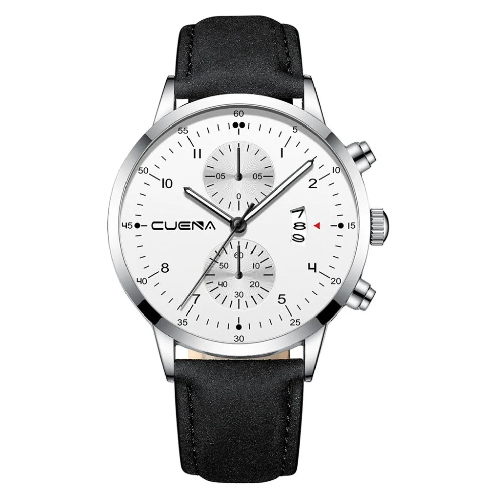 Men Three Eyes Dial Watch Leather Belt Luminous Waterproof Quartz Watch Three Eye Watches Quartz Men's Watch Blue Glass Belt M4
