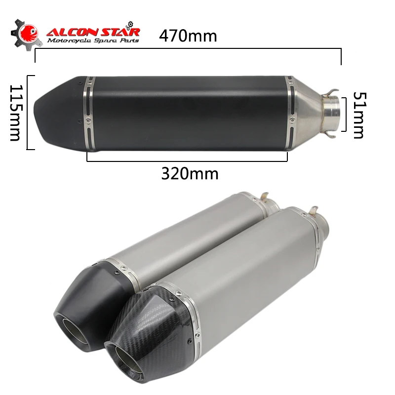 

Alconstar- 51mm Universal Akrapovic Exhaust Motorcycle Escape Moto Muffler Pipe for Pit Bike Cafe Racer CRF 230 CB650F TMAX 530