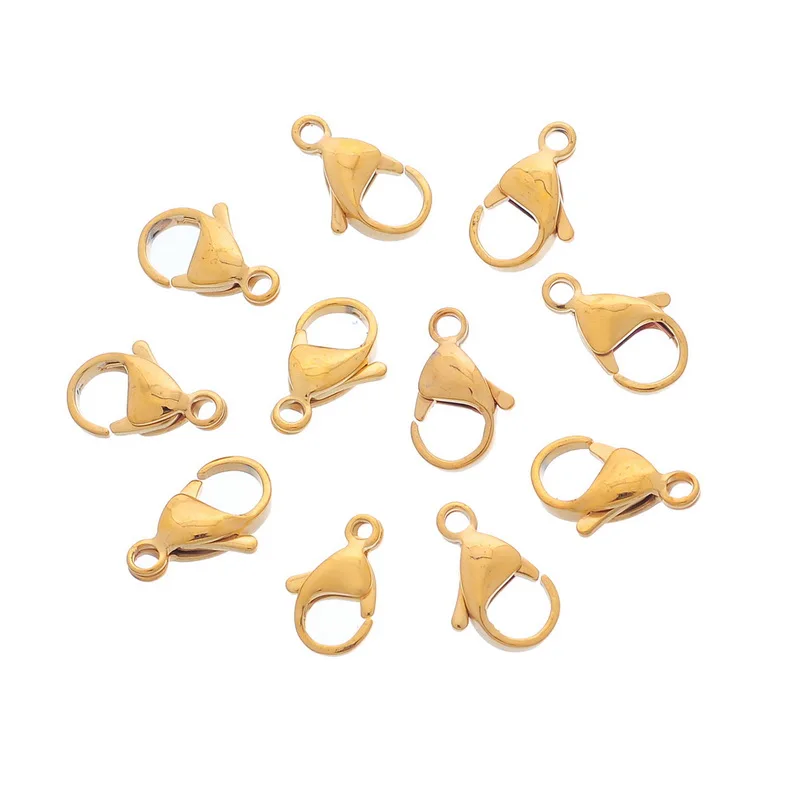 

New Accessories For Bracelets 10PCs Stainless Steel Lobster Clasps Gold Color 13mmx8mm
