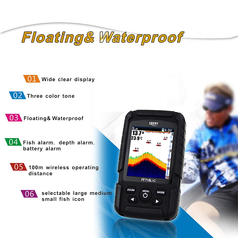 الروسية القائمة! محظوظ FF718LiC عمق Fishfinder 2-في-1 السلكية واللاسلكية الاستشعار المحمولة للماء صياد السمك