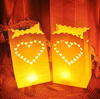 

50pcs/lot Romantic Heart Tealight Holder Luminaria Paper Lantern Candle Bag Flame Retarded Bag For Christmas Party Wedding