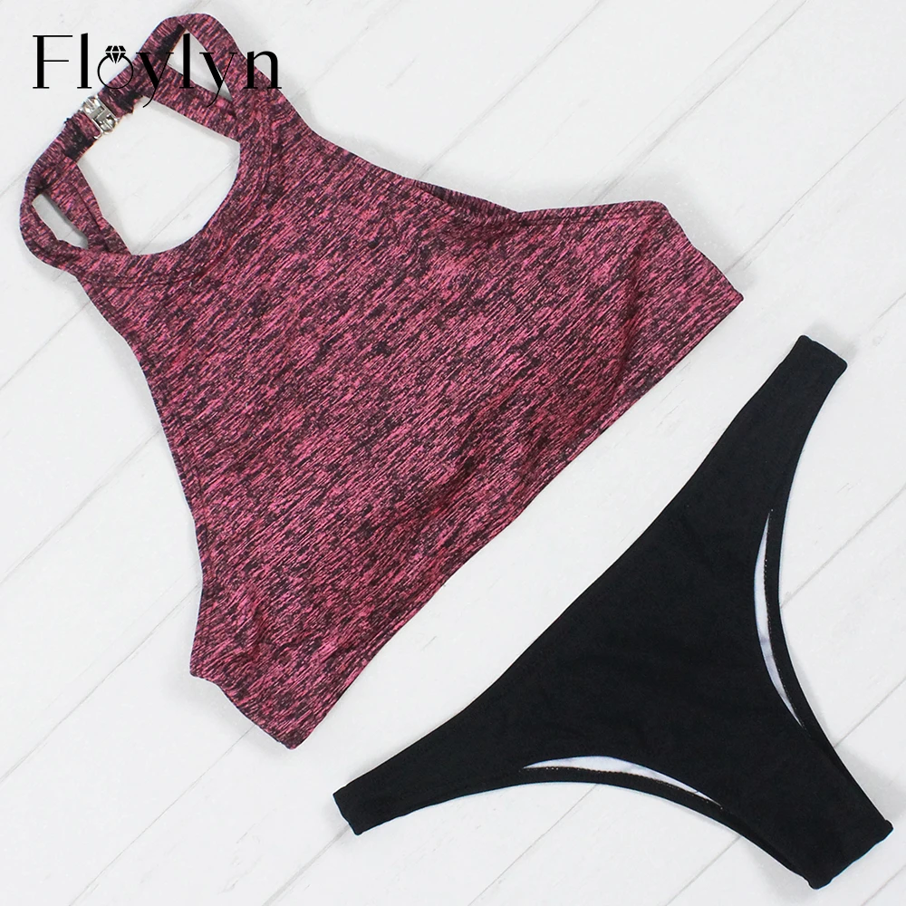 Floylyn мягкий комплект бикини с лямкой на шее сексуальный короткий топ высоким