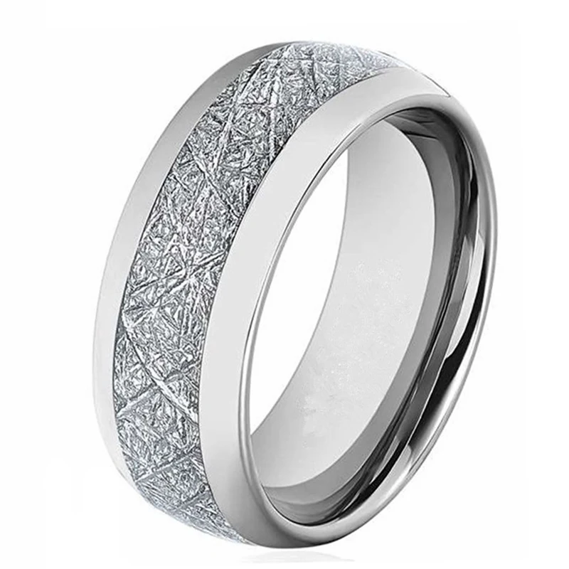

8mm Silver Tungsten Carbide Ring Vintage Meteorites Pattern Wedding Engagement Band Domed Comfort Fit Size 6-13