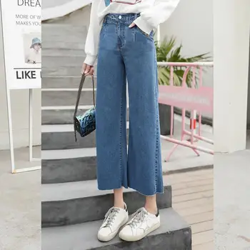 

Nonis Women Korea Style High Waist Wide Leg Loose Jeans Female Ankle Length Denim Pants Plus Size 2019 No Stretch Femme Pantalon