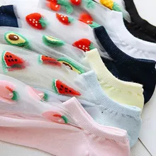 Женские забавные носки повседневные летние платья Прозрачные шелковые носки с фруктовым принтом милые счастливые носки стильные удобные 40M22