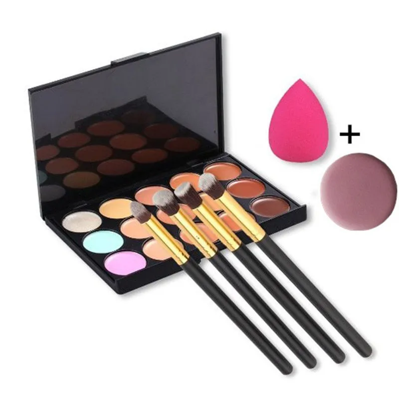 

Fashion Makeup Brush Set 15 color Concealer+1 x Sponge Puff+ 4x Makeup Brush+ 1x Face Puff set pinceis de maquiagem profissional