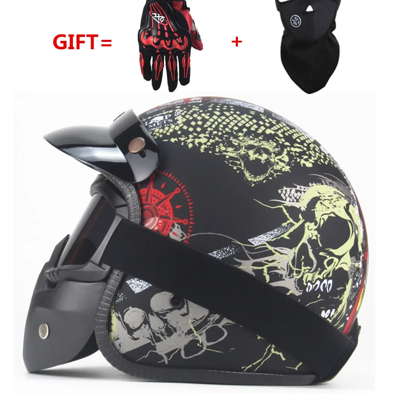 

3/4 Harley Helmets Motorcycle open face vintage motorcycle helmet with goggle mask