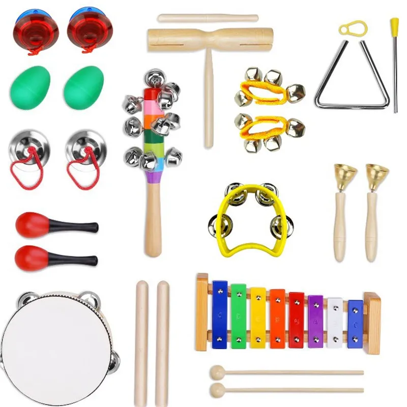 

Music-18 pieces of musical instruments set for children and children - wooden percussion toys and RHYTHM instruments including