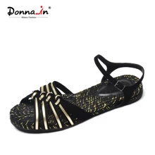 Donna-in/Коллекция года; женские летние сандалии на плоской подошве с ремешком из натуральной кожи с открытым носком; модная удобная женская обувь; Цвет черный, золотой
