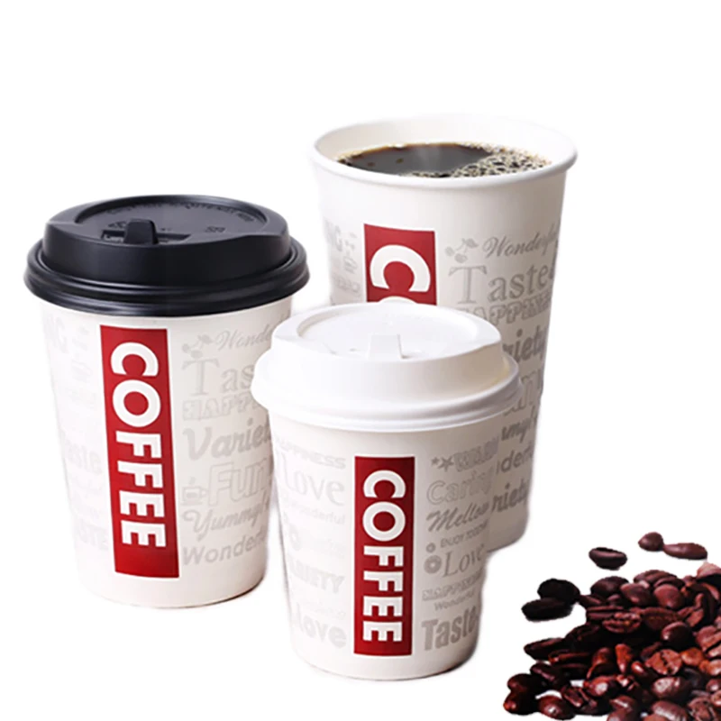 50pc Disposable Coffee Cup With Plastic Lids Heat resistant Hot Drinks