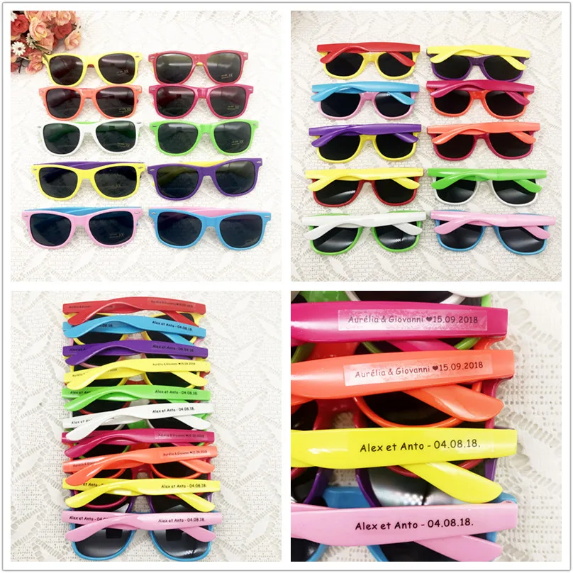 Best 60 Pairs lot Customized Party Sunglasses Wedding Giveaways for Guests Personalised Anniversary Gifts Mix color Party Sunglasses