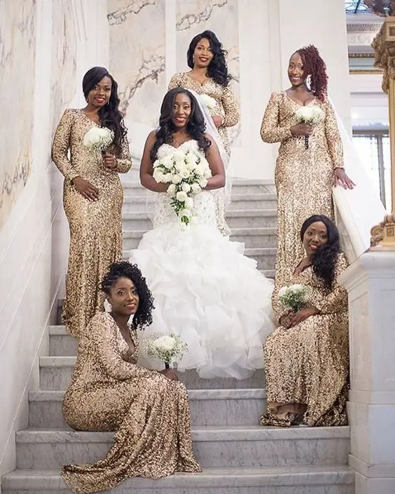 2017 Elegant Black Girl's Bridesmaid Dress Luxury Bling Sparkle Golden