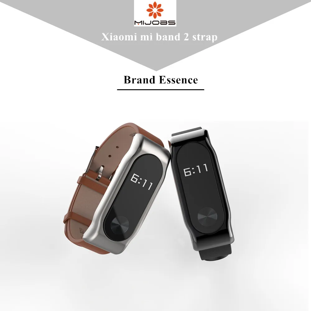  Mijobs Genuine Leather Strap For Xiaomi Mi Band 2 Smart Watch Screwless Bracelet mi band 2 Strap Mi - 32867285182