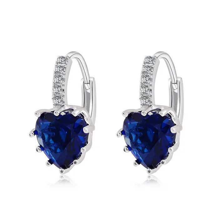 MISANANRYNE Горячая 1 пара очаровательное сердце, кубический циркон серьги для женщин Красивые серьги-кольца 5 цветов - Окраска металла: deep blue