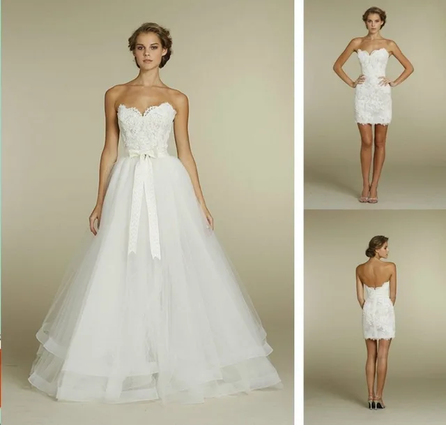 conveniente dos en uno wedding dresses encaje de novia tulle