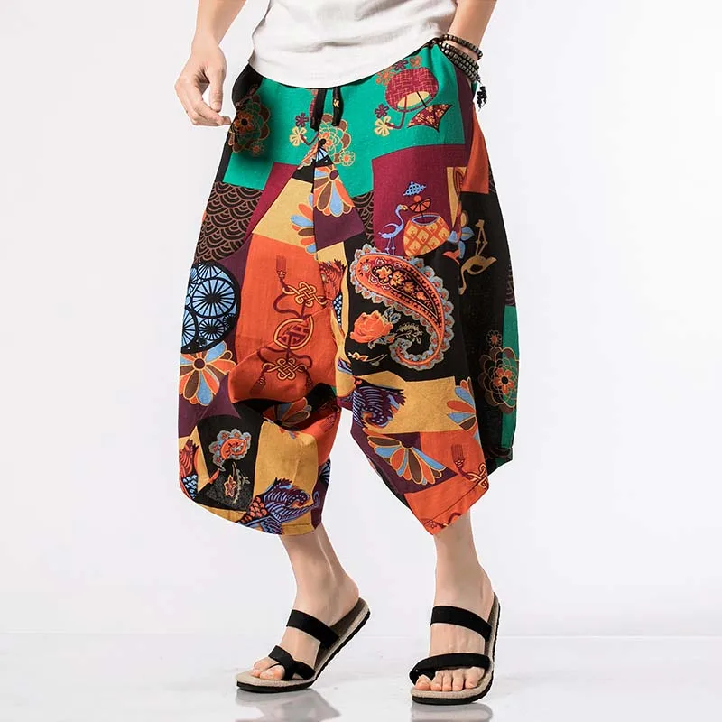 MRDONOO летние мужские свободные льняные шорты в китайском стиле до колен, шаровары, мужские бермуды, повседневные пляжные шорты, M-5XL - Цвет: 3682