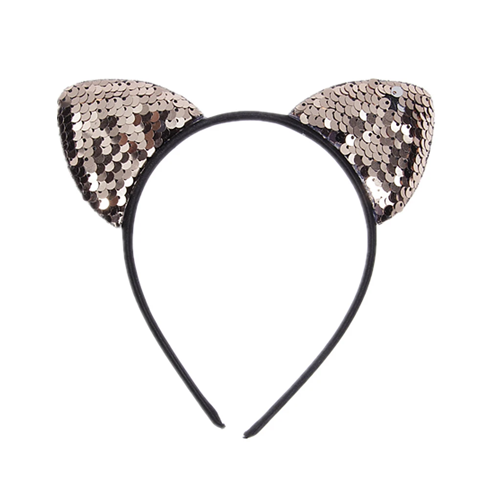 Yundfly New Glitter Can Flip Sequins Cat Ear Girl Hair Band Kids Baby Cute Cat Ear Hair Bands Halloween Headdress Gifts baby accessories designer Baby Accessories