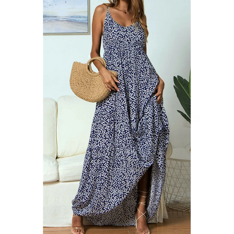 

Fashion Women Dress Floral Print Maxi Dresses For Women Sundress Summer Sleeveless Ladies Dresses Streetwear Casual Woman Dress