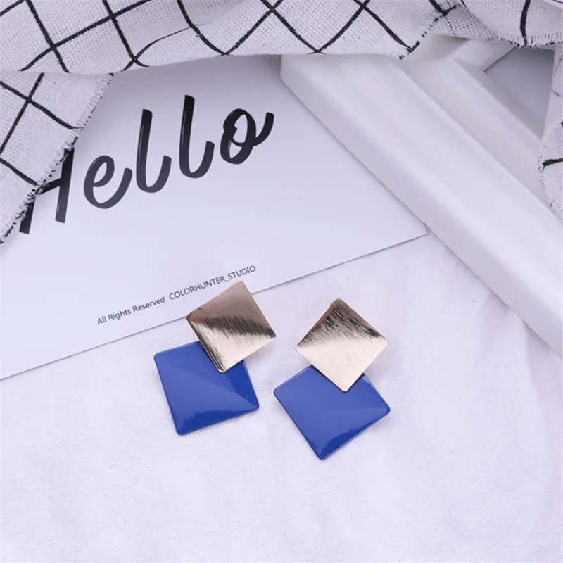 Дизайн ювелирных изделий ромб двухцветные серьги-капли для женщин ювелирные изделия Золотое покрытие серьги с французским замком подарки для девушек - Окраска металла: Blue earring stud