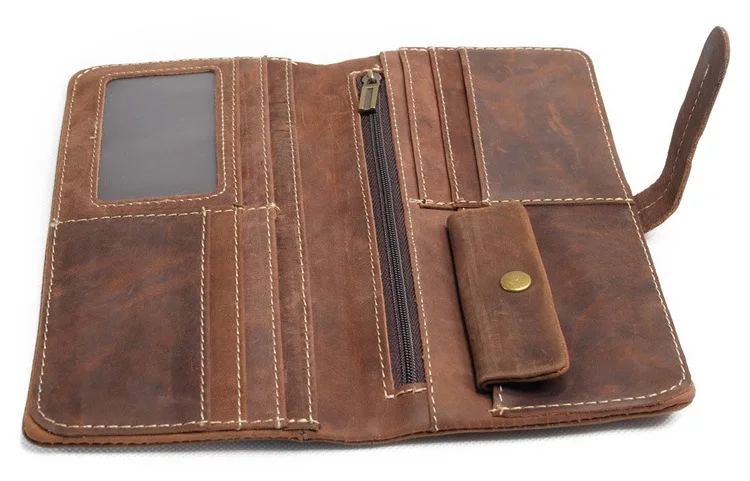 Crazy Horse Genuine Leather Long Men Wallet