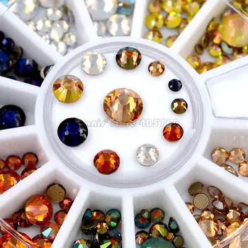 

Mix Sizes 6 Colors Multi-colored Flatback Gold Bottom Round Facets Nail Diamond Nail Art Glitter Rhinestones Decoration Wheel CF