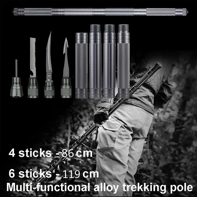 

2 Color Outdoor 2019 Trekking Pole Portable Multifunction Self Protective Stick Travel Sports Mountaineering Survival Tool