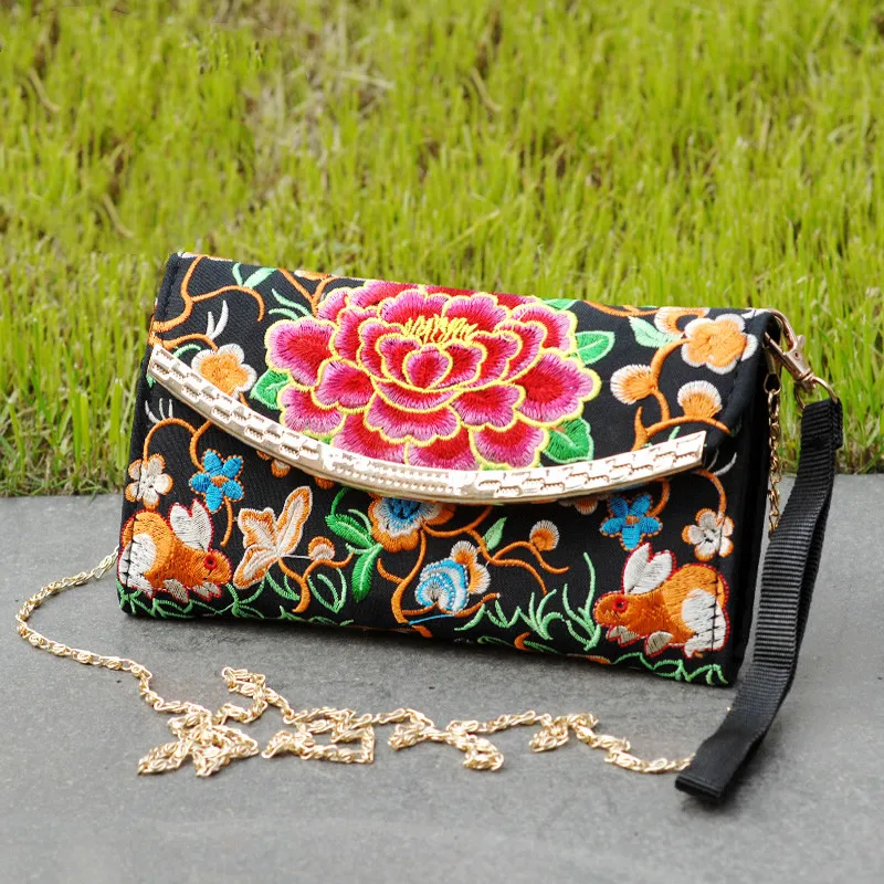 

New ethnic style embroidery slanting small bag shoulder hand holding clutch bag mobile phone female bag money card handbag