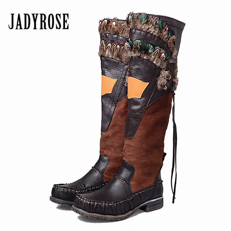 Jady Rose Chicken Feather Decor Women Long Botas Mujer Winter Knee High Boots Side Zipper Genuine Leather Platform Knight Boot Jady Rose Chicken Feather Decor Women Long Botas Mujer Winter Knee High Boots Side Zipper Genuine Leather Platform Knight Boot